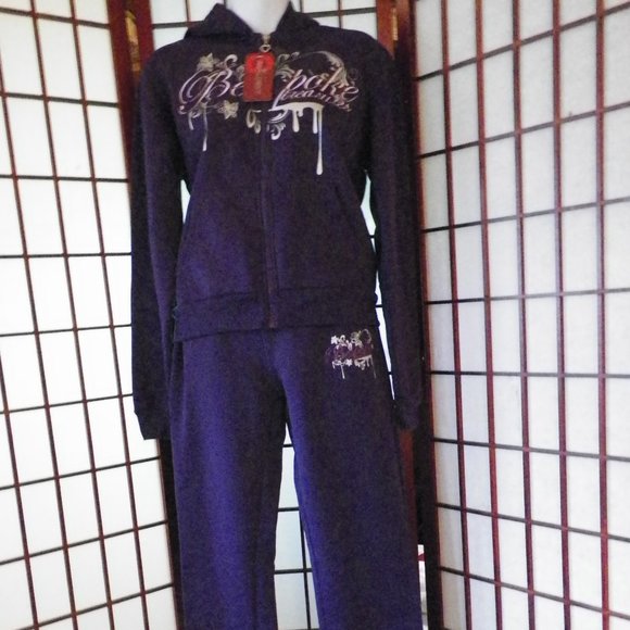 Swalosky Jrs 2PC Purple Jog Set Flare Pants Zip Up Hoodie - Picture 2 of 13